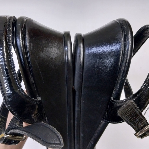 SAS Black Patent Leather Strippy Quarter Strap Wedge Sandals 7 Narrow - Picture 8 of 12